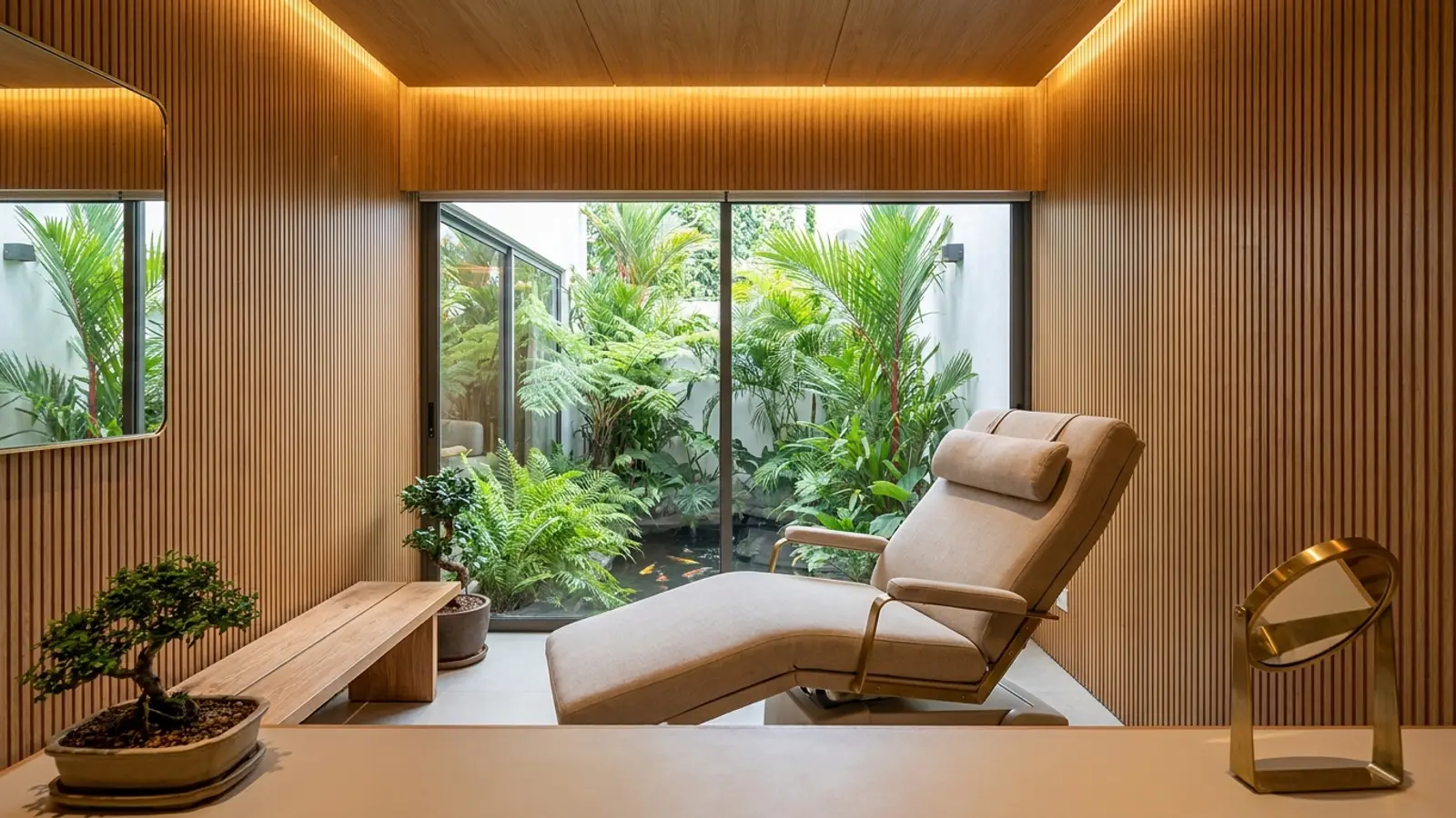 Calm, softly lit treatment suite at Lounge32